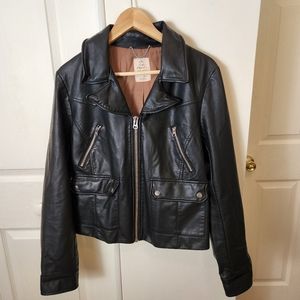 We The Free Black Faux Leather Moto Jacket (OPEN ROAD)